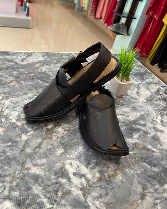 Handmade Black Peshawari Chappal